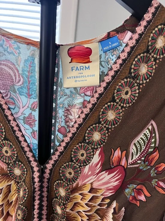 Farm Rio Anthropologie Valentina Floral Maxi Dress Brown Boho Kimono Sleeve Sz S - Picture 11 of 16